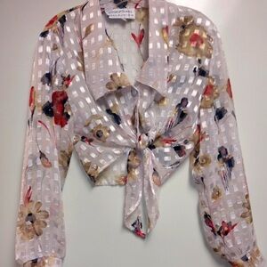 Beautiful 90s Vintage Sheer Crop Top Blouse. Sz L